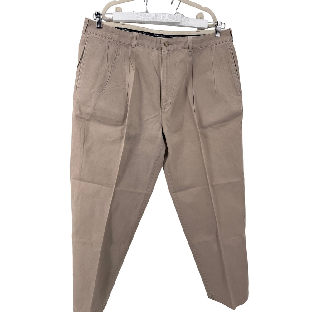 Vintage Polo Ralph Lauren Mens Chino Pants Pleated Tan Fit 40x30 Heavy Starch